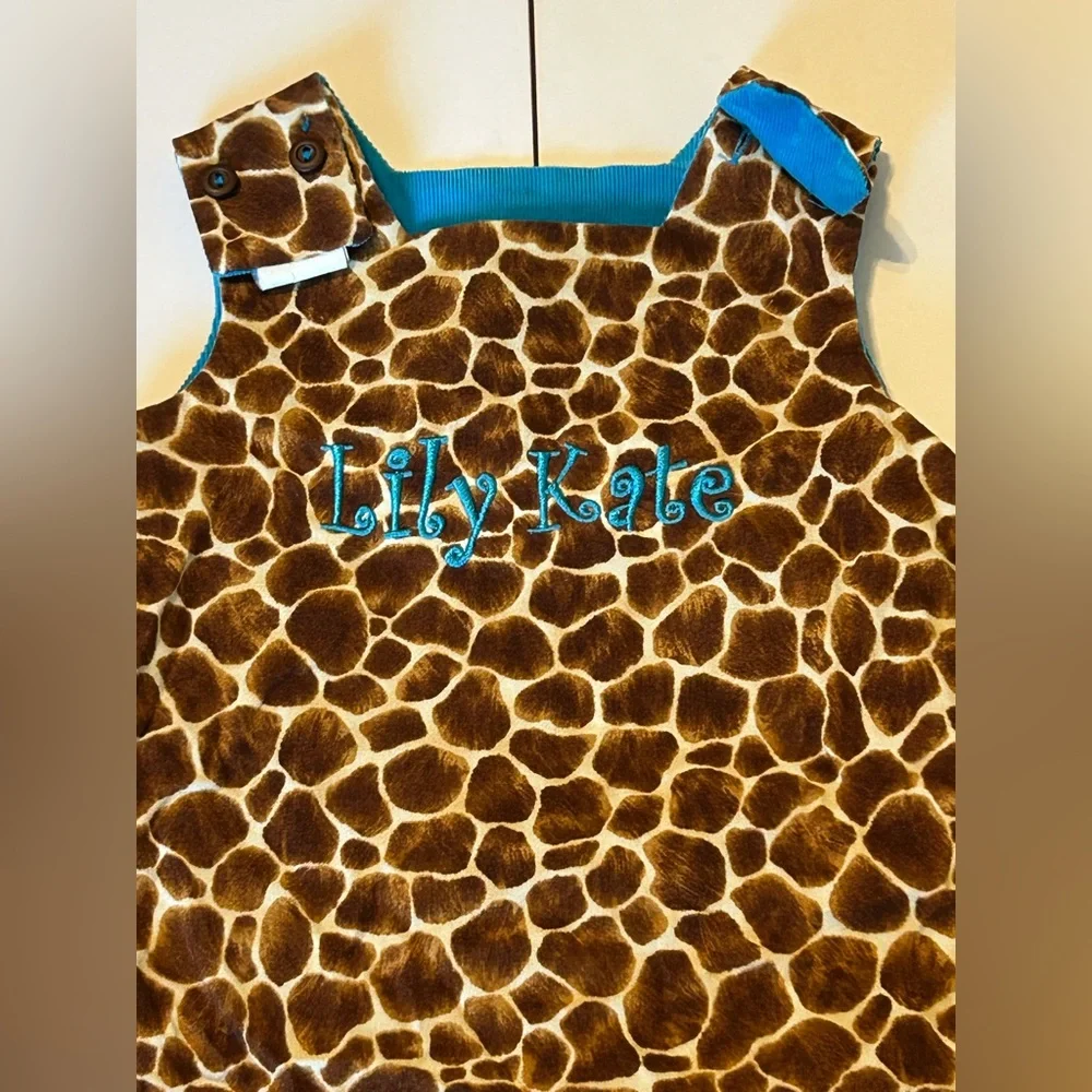 The Bailey Boys Blue Soft Corduroy Giraffe appliqué Leopard Print Trim Size 12 M